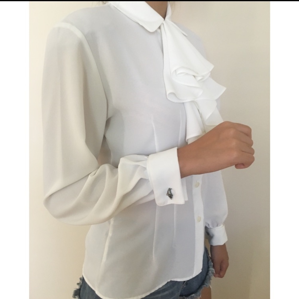 French cuff white blouse